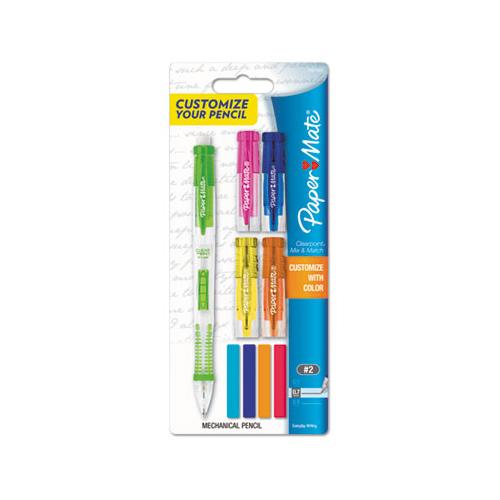 Clearpoint Mix And Match Mechanical Pencil, 0.7 Mm, Hb (#2.5), Black Lead, Clear Barrels, Green Accents-assorted Tops