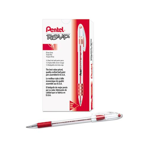 R.s.v.p. Stick Ballpoint Pen, Fine 0.7mm, Red Ink, Clear-red Barrel, Dozen