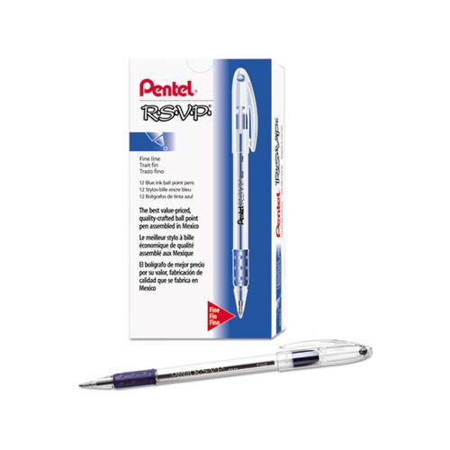 R.s.v.p. Stick Ballpoint Pen, Fine 0.7mm, Blue Ink, Clear-blue Barrel, Dozen