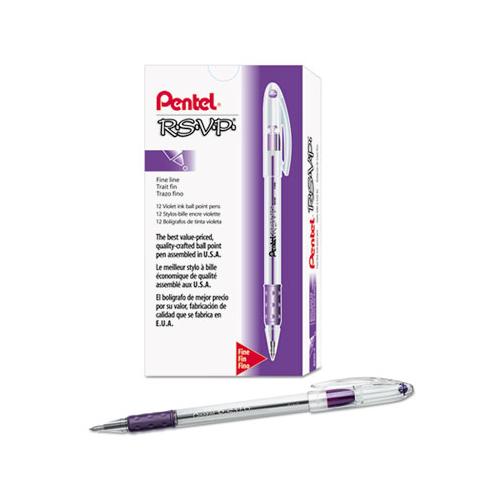 R.s.v.p. Stick Ballpoint Pen, Fine 0.7mm, Violet Ink, Clear-violet Barrel, Dozen
