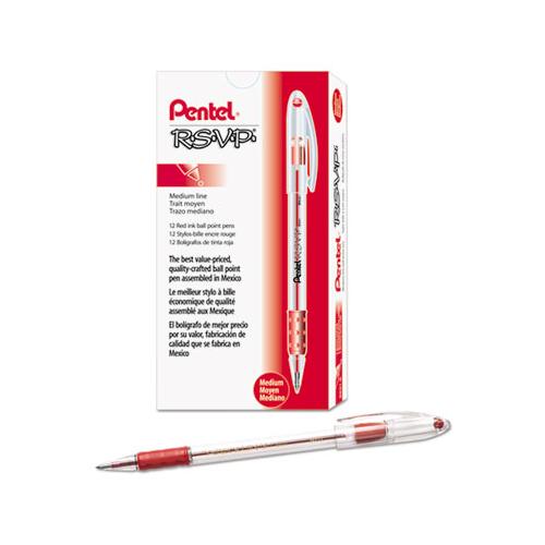 R.s.v.p. Stick Ballpoint Pen, Medium 1mm, Red Ink, Clear-red Barrel, Dozen