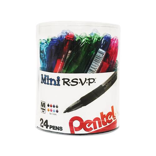 R.s.v.p. Mini Stick Ballpoint Pen, Medium 1mm, Assorted Ink-barrel, 24-pack