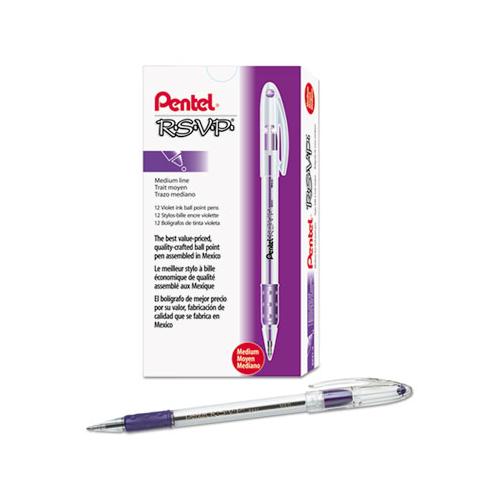 R.s.v.p. Stick Ballpoint Pen, Medium 1mm, Violet Ink, Clear-violet Barrel, Dozen