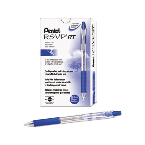 R.s.v.p. Rt Retractable Ballpoint Pen, Medium 1mm, Blue Ink, Clear Barrel, Dozen