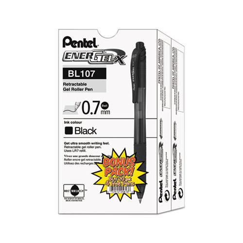 Energel-x Retractable Gel Pen, 0.7 Mm Metal Tip, Black Ink-barrel, 24-pack