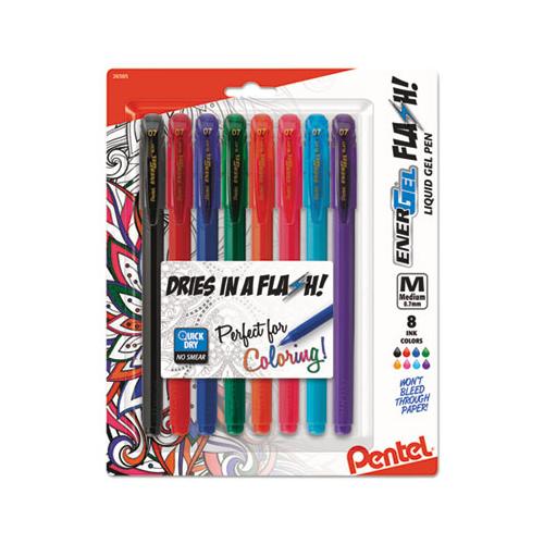 Energel Flash Stick Gel Pen, Medium 0.7mm, Assorted Ink-barrel, 8-pack