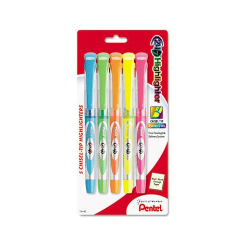 24-7 Highlighters, Chisel Tip, Assorted Colors, 5-set