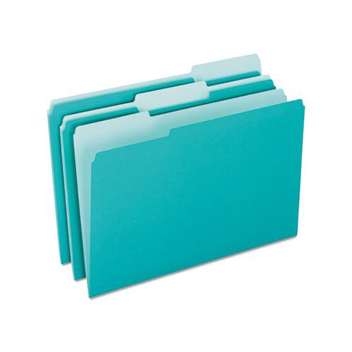 Interior File Folders, 1-3-cut Tabs, Letter Size, Aqua, 100-box