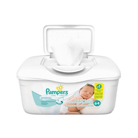 Sensitive Baby Wipes, White, Cotton, Unscented, 64-tub, 8 Tub-carton