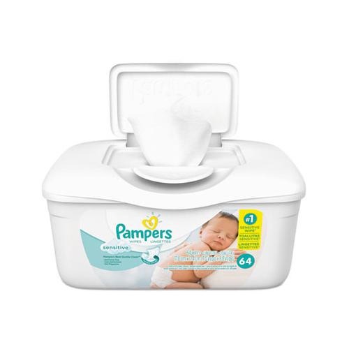 Sensitive Baby Wipes, White, Cotton, Unscented, 64-tub