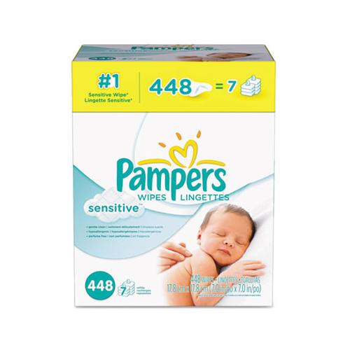 Sensitive Baby Wipes, White, Cotton, Unscented, 64-pouch, 7 Pouches-carton