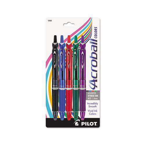 Acroball Colors Retractable Ballpoint Pen, 1mm, Assorted Ink-barrel, 5-pack