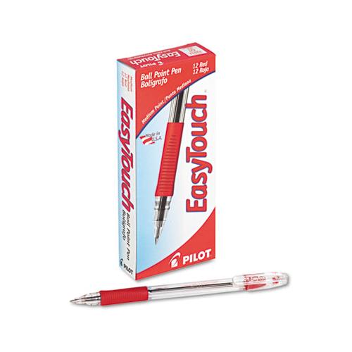 Easytouch Stick Ballpoint Pen, Medium 1mm, Red Ink, Clear Barrel, Dozen