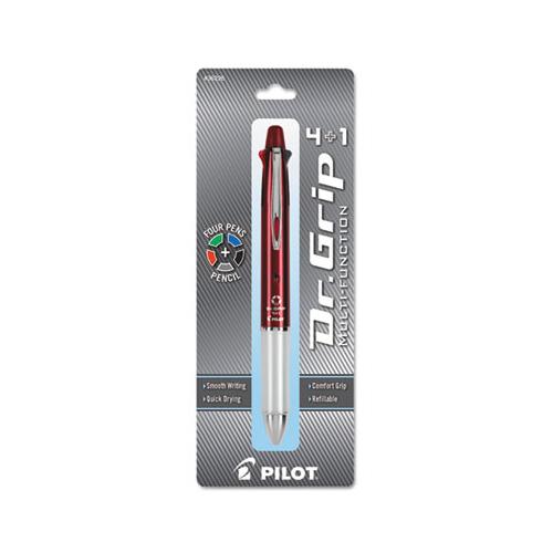 Dr. Grip 4 + 1 Retractable Ballpoint Pen-pencil, Black-blue-green-red Ink, Burgundy Barrel