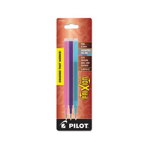 Refill For Pilot Frixion, Frixion Ball, Frixion Clicker And Frixion Lx Gel Pens, Fine Point, Assorted Ink Colors, 3-pack