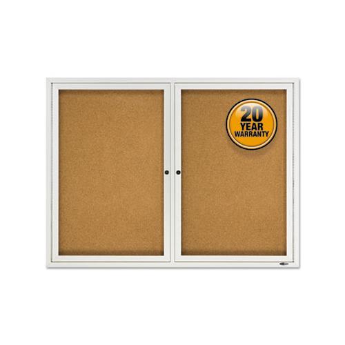 Enclosed Cork Bulletin Board, Cork-fiberboard, 48" X 36", Silver Aluminum Frame