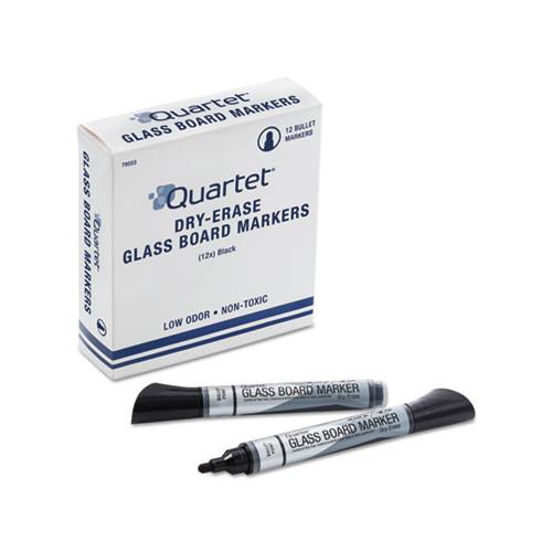 Premium Glass Board Dry Erase Marker, Broad Bullet Tip, Black, Dozen