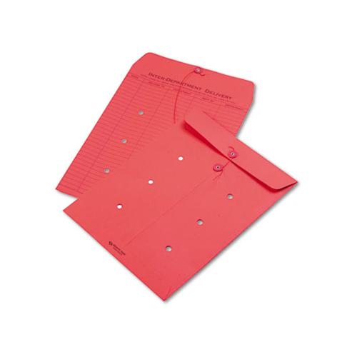 Colored Paper String & Button Interoffice Envelope, #97, One-sided Five-column Format, 10 X 13, Red, 100-box