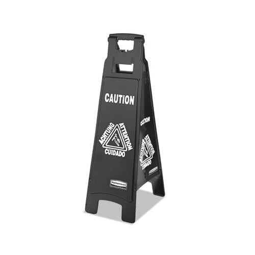 Executive 4-sided Multi-lingual Caution Sign, Black-white, 11 9-10 X 38