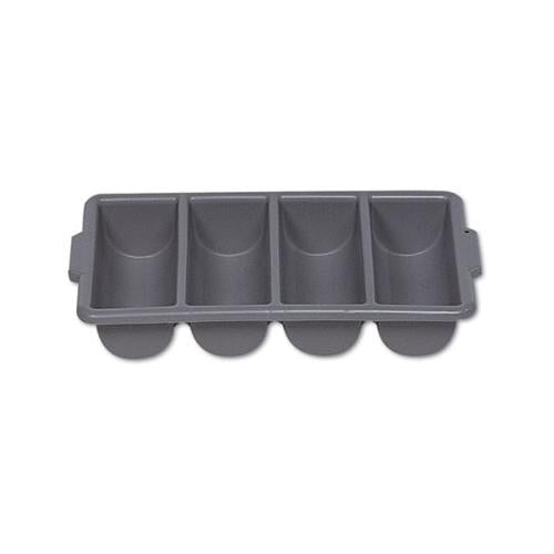 Cutlery Bin, 4 Compartments, Plastic, Gray
