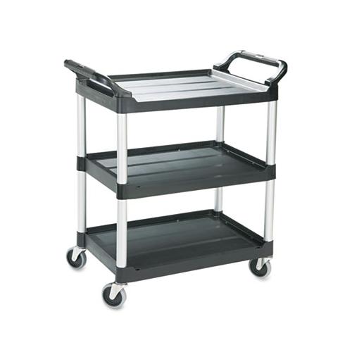 Economy Plastic Cart, Three-shelf, 18.63w X 33.63d X 37.75h, Black