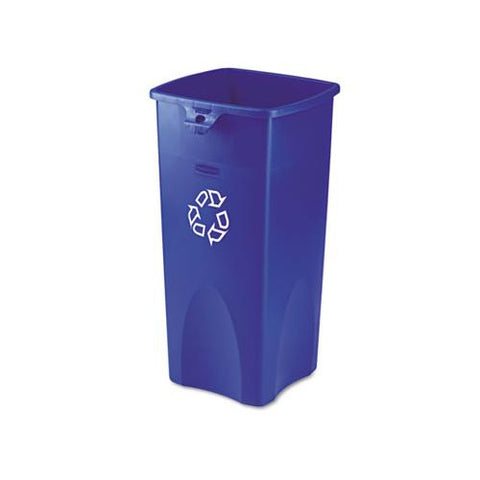 Recycled Untouchable Square Recycling Container, Plastic, 23 Gal, Blue