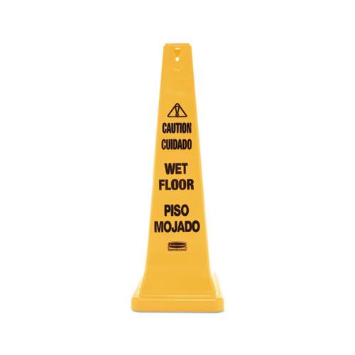Four-sided Caution, Wet Floor Yellow Safety Cone, 12 1-4 X 12 1-4 X 36h
