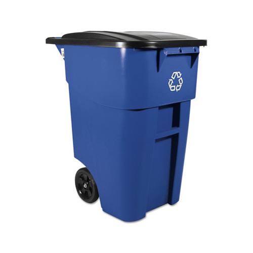 Brute Rollout Container, Square, Plastic, 50 Gal, Blue