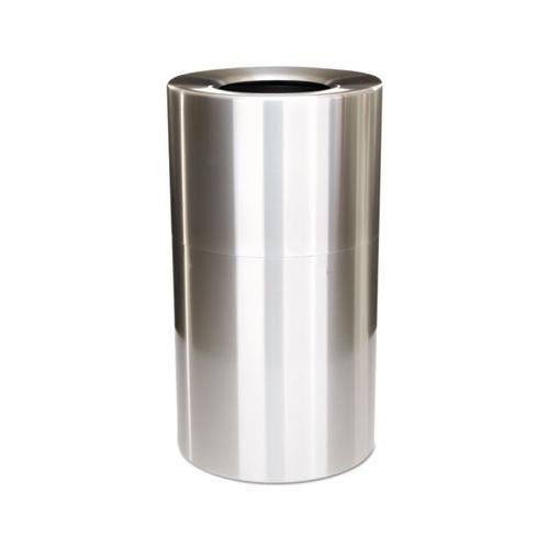 2-piece Open Top Indoor Receptacle, Round, With Liner, 35 Gal, Satin Aluminum