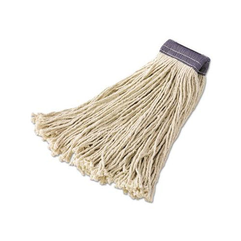 Premium Cut-end Cotton Mop Head, White, 24 Oz, 5-in. Blue Headband, 12-carton