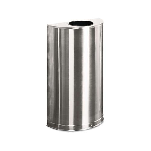 European And Metallic Open Top Receptacle, Half-round, 12 Gal, Satin Stainless