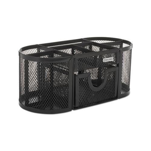 Mesh Pencil Cup Organizer, Four Compartments, Steel, 9 1-3 X 4 1-2 X 4, Black