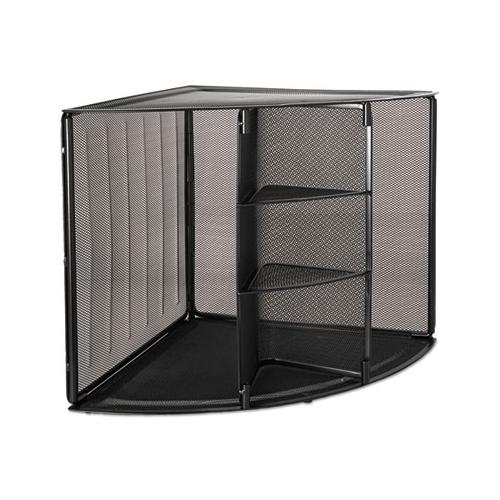 Mesh Corner Desktop Shelf, Five Sections, 20 X 14 X 13, Black