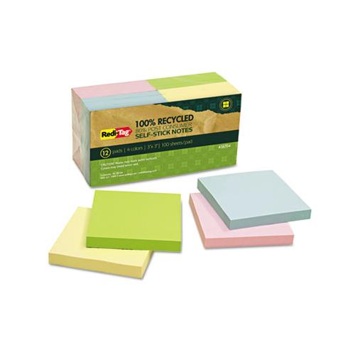 100% Recycled Notes, 3 X 3, Four Colors, 12 100-sheet Pads-pack