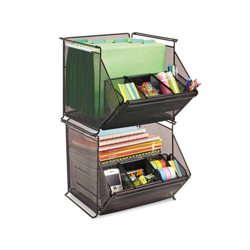 Onyx Stackable Mesh Storage Bin, 4-compartment, 14 X 15 1-2 X 11 3-4, Black