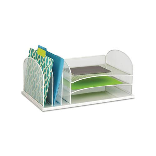 Onyx Desk Organizer With Three Horizontal And Three Upright Sections, Letter Size Files, 19.5" X 11.5" X 8.25", White