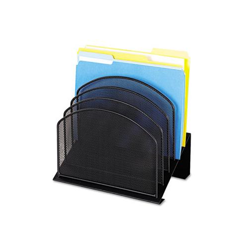 Onyx Mesh Desk Organizer With Tiered Sections, 5 Sections, Letter To Legal Size Files, 11.25" X 7.25" X 12", Black
