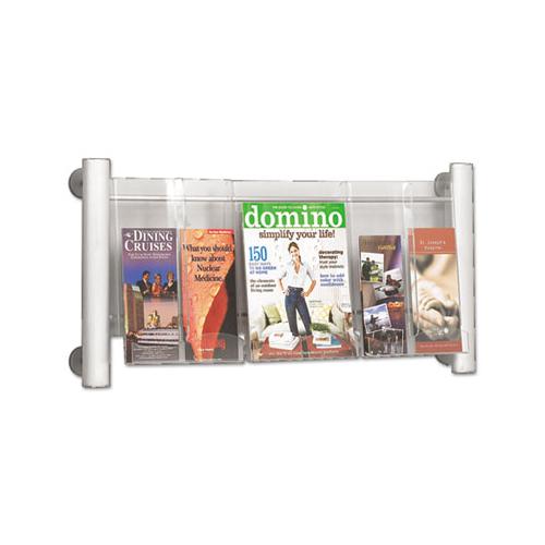 Luxe Magazine Rack, 3 Compartments, 31.75w X 5d X 15.25h, Clear-silver