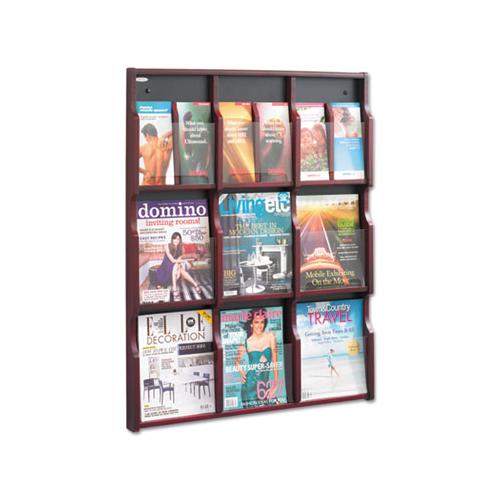 Expose Adjustable Magazine-pamphlet 9 Pocket Display, 29.75w X 2.5d X 38.25h, Mahogany