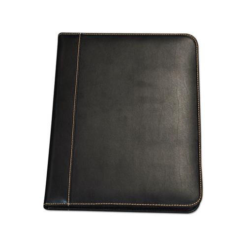 Contrast Stitch Leather Padfolio, 8 1-2 X 11, Leather, Black