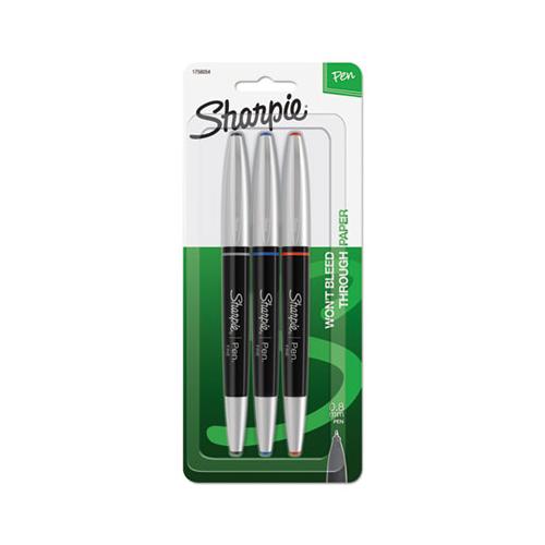 Grip Stick Porous Point Pen, Fine 0.5mm, Assorted Ink, Black Barrel, 3-pack