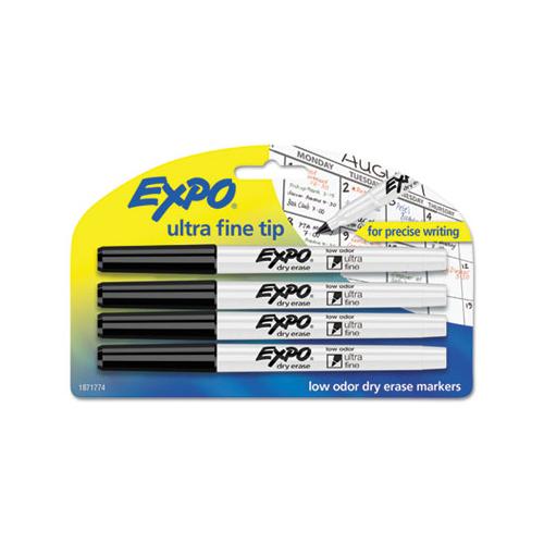 Low-odor Dry-erase Marker, Extra-fine Needle Tip, Black, 4-pack