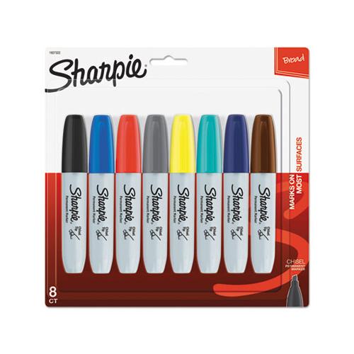 Chisel Tip Permanent Marker, Medium, Assorted Fashion, 8-pack
