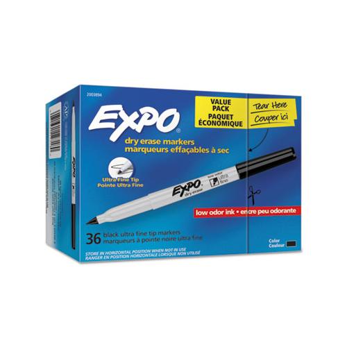 Low-odor Dry Erase Marker Office Pack, Extra-fine Needle Tip, Black, 36-pack