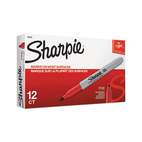 Fine Tip Permanent Marker, Red, Dozen