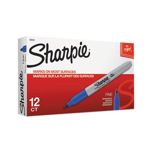 Fine Tip Permanent Marker, Blue, Dozen