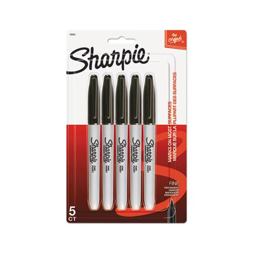 Fine Tip Permanent Marker, Black, 5-pack
