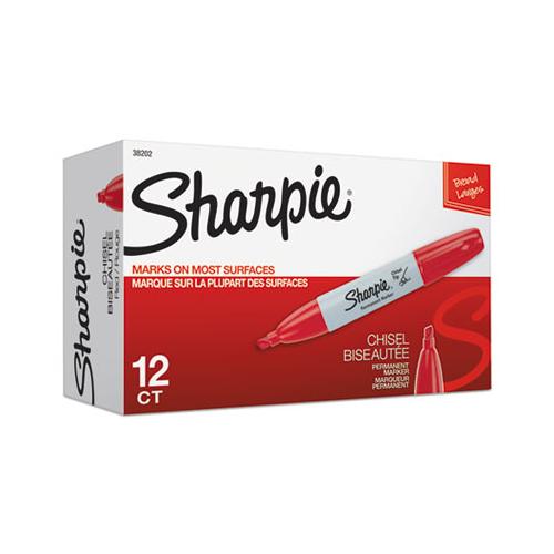 Chisel Tip Permanent Marker, Medium, Red, Dozen