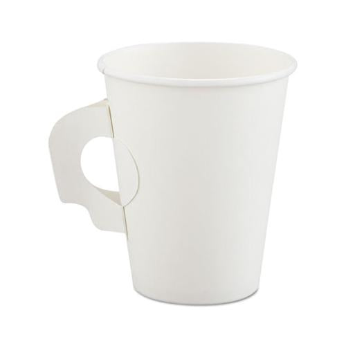 Polycoated Hot Paper Cups With Handles, 8 Oz, White