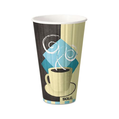 Duo Shield Insulated Paper Hot Cups, 16oz, Tuscan, Chocolate-blue-beige, 35-pk